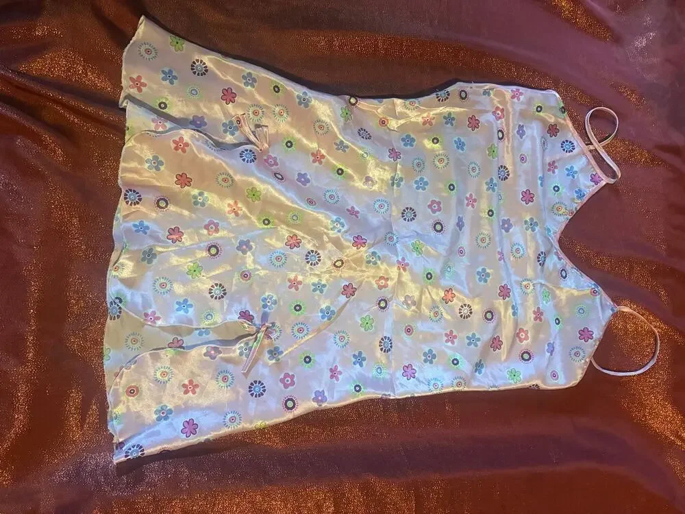 Shappie Slip Nightgown Womens M Pink Satin Floral Spaghetti Strap Sleep Lingerie